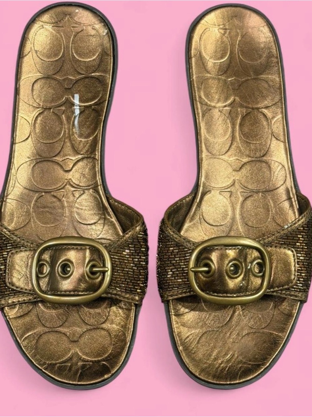 ✨ COACH METALLIC BRONZE BEADED SLIDES ✨
